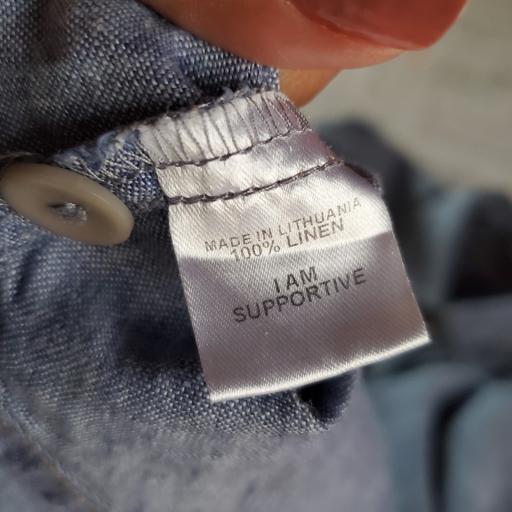 Flax Blue Linen Button Down Tunic Shirt Breathable Long Sleeves Chambray Medium - Picture 7 of 10